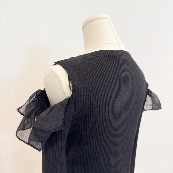 NWT Zara Tie Front Ruffle Ribbed Knit Cardigan Top in Black Witchy Size Small - Picture 9 of 11